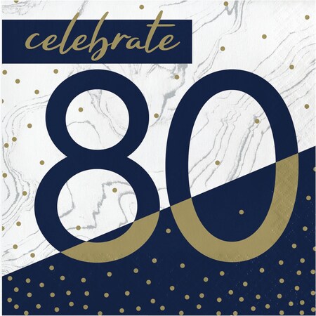 Creative Converting Navy and Gold 80th Birthday Napkins, 6.5", 192PK 357613